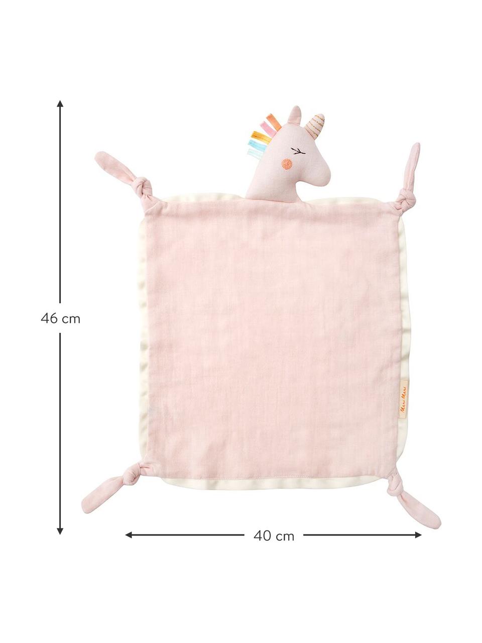 Doudou in cotone organico Unicorn, Bordo: raso di cotone, Rosa, multicolore, Larg. 40 x Lung. 46 cm