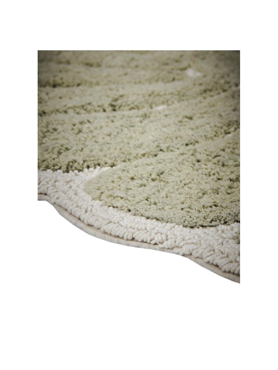 Alfombrilla de baño de algodón ecológico Soft, 100% algodón con certificado BCI, Verde claro, blanco, An 70 x L 130 cm