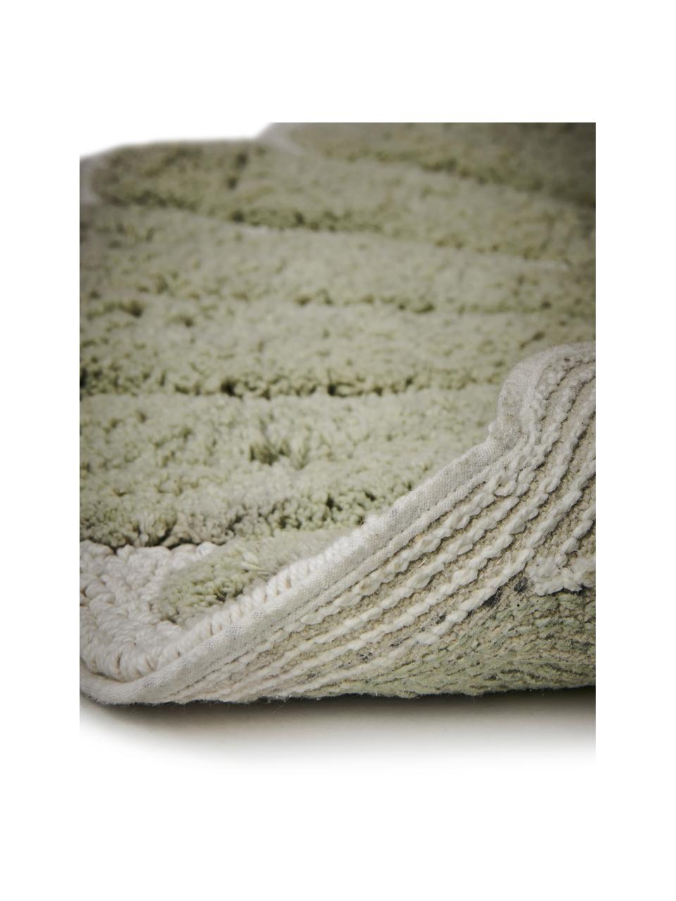 Alfombrilla de baño de algodón ecológico Soft, 100% algodón con certificado BCI, Verde claro, blanco, An 70 x L 130 cm