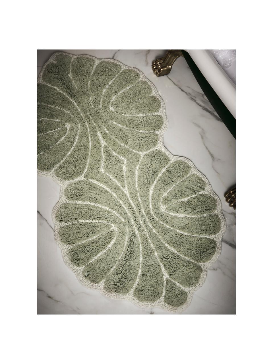 Tappeto bagno verde chiaro in cotone biologico Soft, 100% cotone, certificato Oeko-Tex®, Verde chiaro, bianco, Larg. 70 x Lung. 130 cm