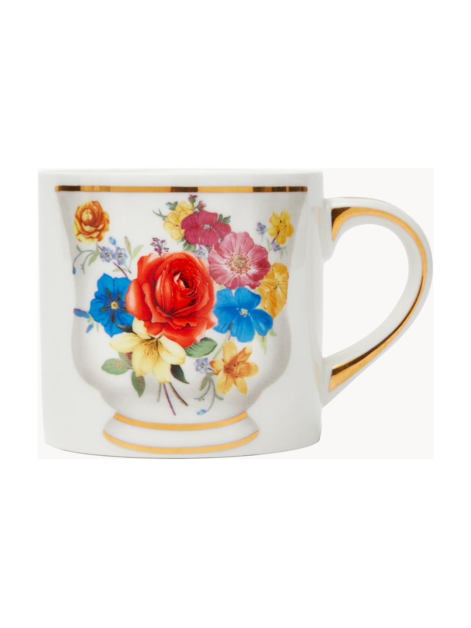 Design Porzellan-Tasse Granny, Porzellan, Off White, Rot, Bunt, Ø 8 x H 7 cm, 200 ml