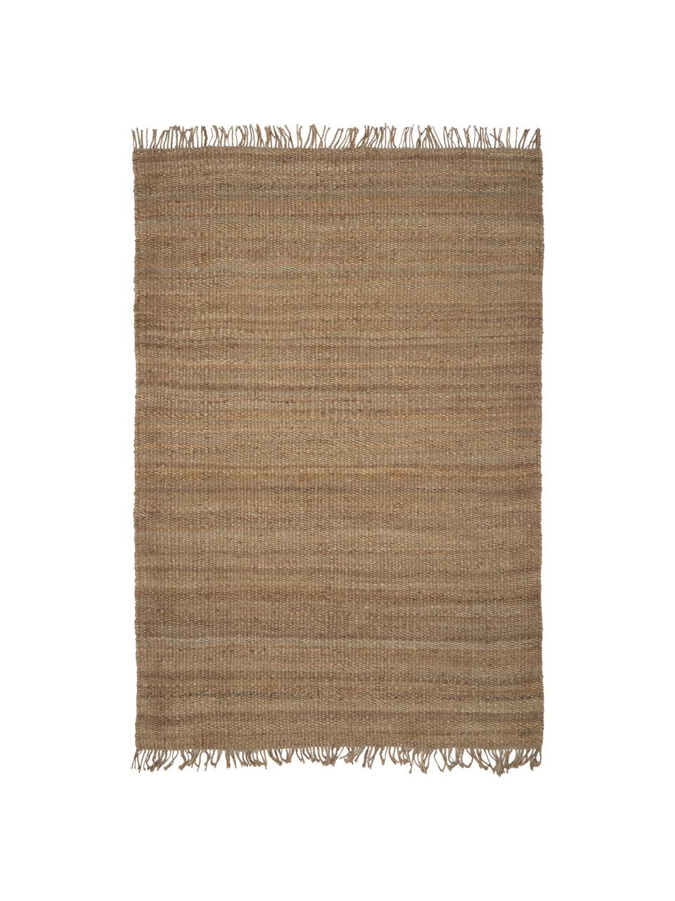 Handgemaakt juten vloerkleed Naturals met franjes, 100% jute, Bruin, B 60 x L 90 cm (maat XXS)