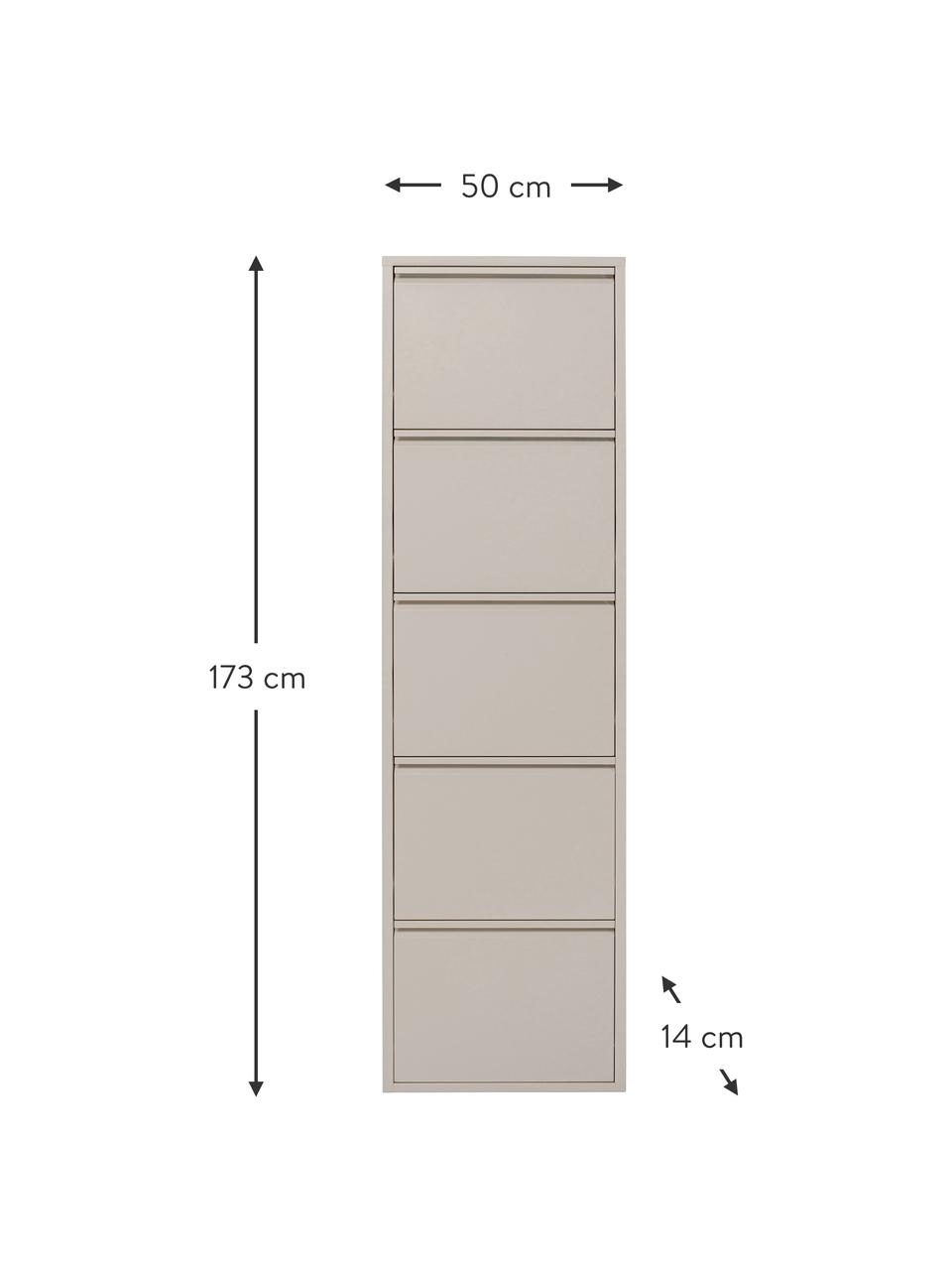 Wand-Schuhschrank Caruso mit 5 Klappfächern, Stahl, pulverbeschichtet, Beige, B 50 x H 173 cm