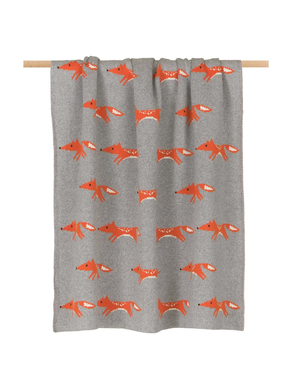 Manta algodón ecológico Luciana, 100% algodón ecológico, Gris, naranja, An 80 x L 100 cm