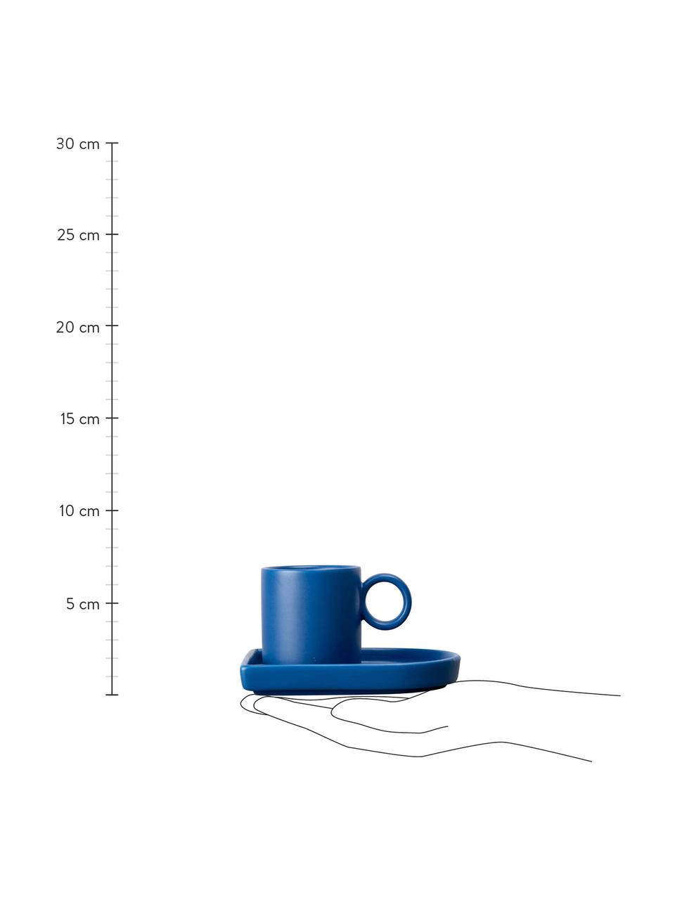 Tazas de café expresso con platitos de porcelana Niki, 2 uds., Porcelana, Azul, Ø 6 x Al 6 cm, 80 ml
