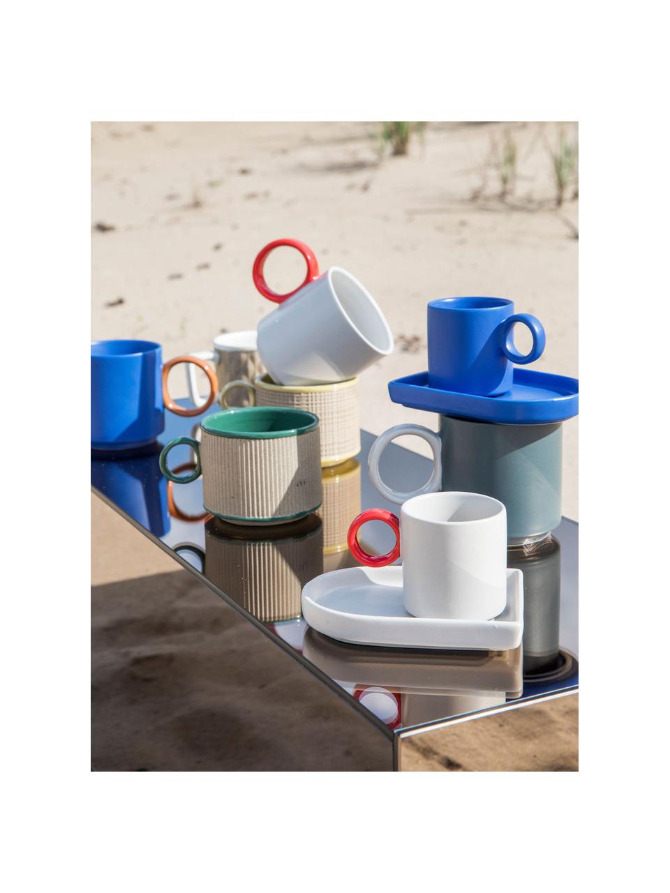 Tazas de café expresso con platitos de porcelana Niki, 2 uds., Porcelana, Azul, Ø 6 x Al 6 cm, 80 ml