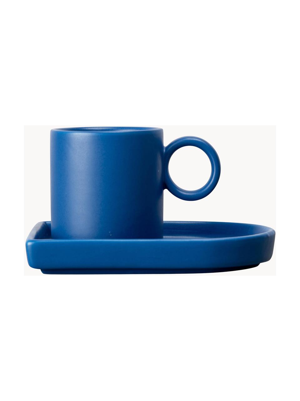 Porseleinen espressokopjes met schoteltjes Niki, 2 stuks, Porselein, Blauw, Ø 6 x H 6 cm, 80 ml