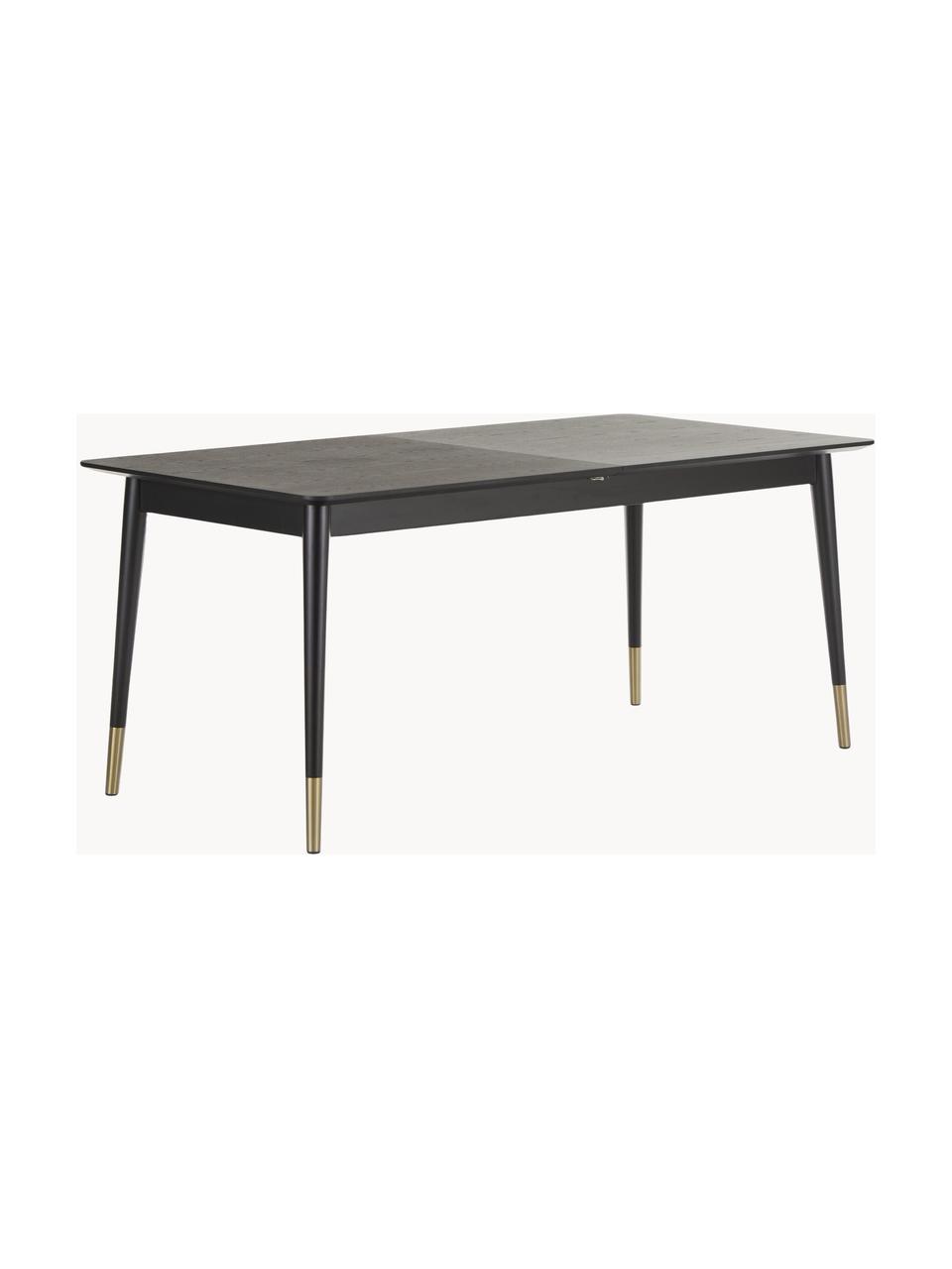 Mesa de comedor extensible Fenwood, 180-260 x 90 cm, Tablero: tablero de fibras de dens, Patas: madera de roble maciza to, Negro, latón, An 180/260 x F 90 cm