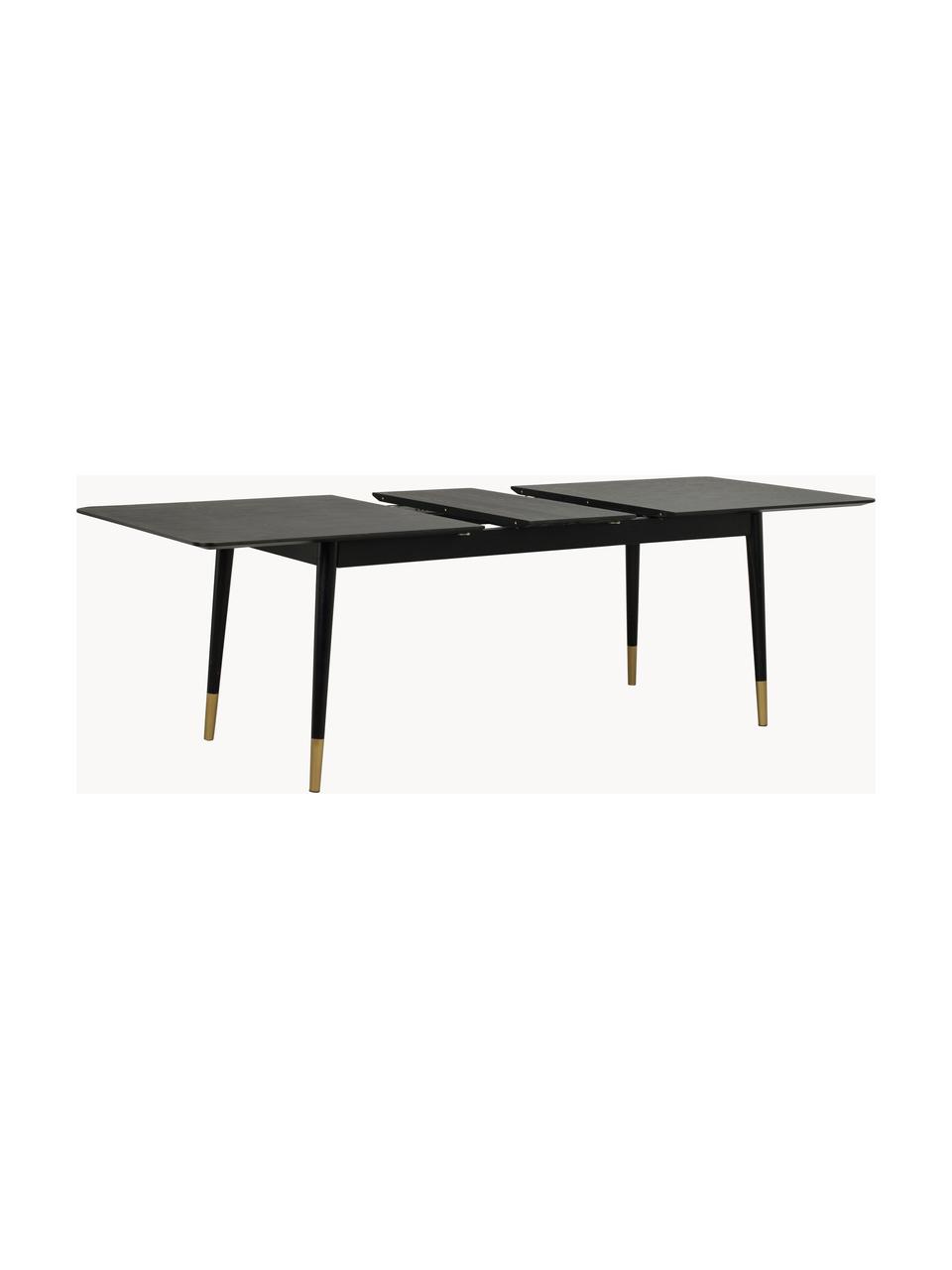 Uitschuifbare eettafel Fenwood, 180 - 260 x 90 cm, Tafelblad: gebeitst en gelakt MDF me, Poten: massief gedraaid en gelak, Zwart, messingkleurig, B 180/260 x D 90 cm