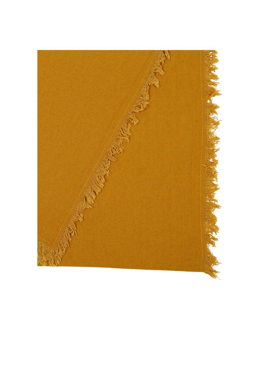 Bieżnik z bawełny z frędzlami Nalia, Bawełna, Żółty, S 50 x D 160 cm