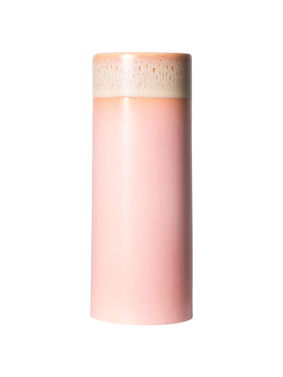 Handgemaakte vaas 70's in retro stijl, Keramiek, Roze, Ø 8 x H 19 cm