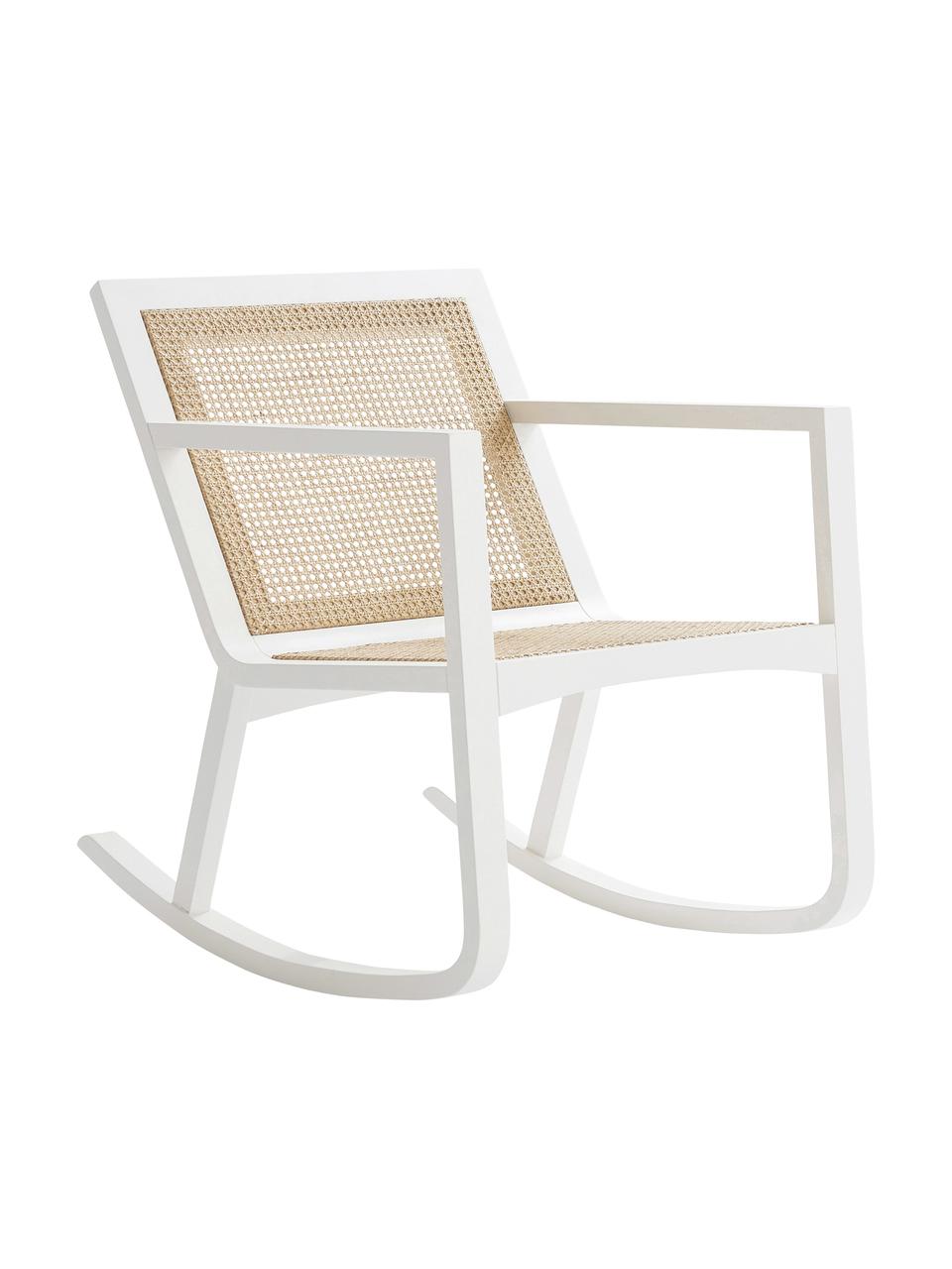 Fauteuil à bascule en bois avec cannage Odense, Blanc, beige