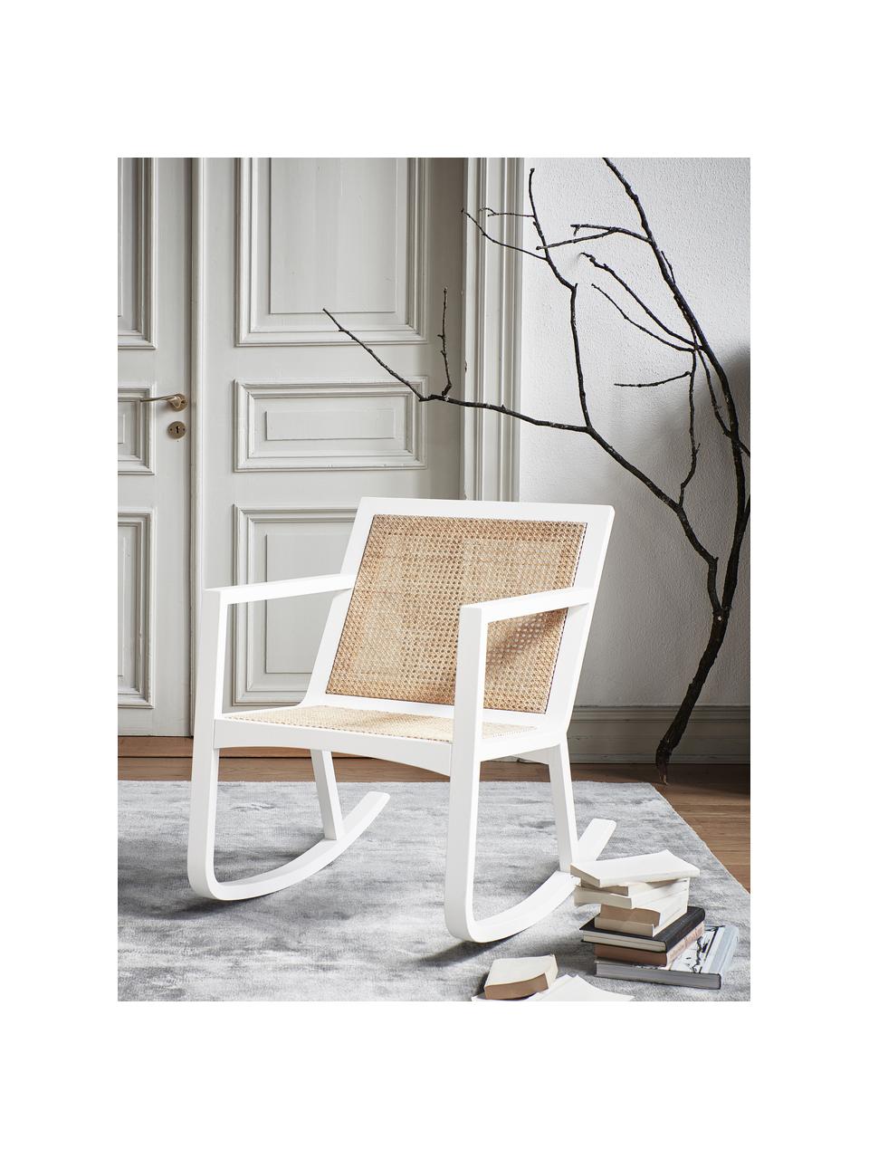Sedia a dondolo con intreccio viennese Odense, Struttura: legno di albero della gom, Bianco, beige, Larg. 59 x Prof. 88 cm
