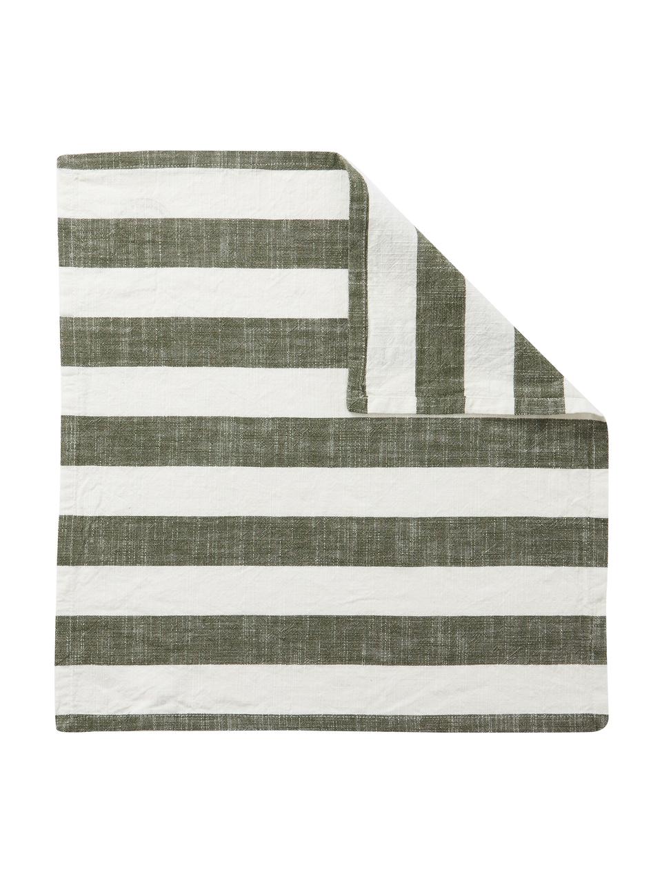 Serviettes de table coton Strip, 2 pièces, Coton, Vert olive, blanc, rayé, larg. 45 x long. 45 cm