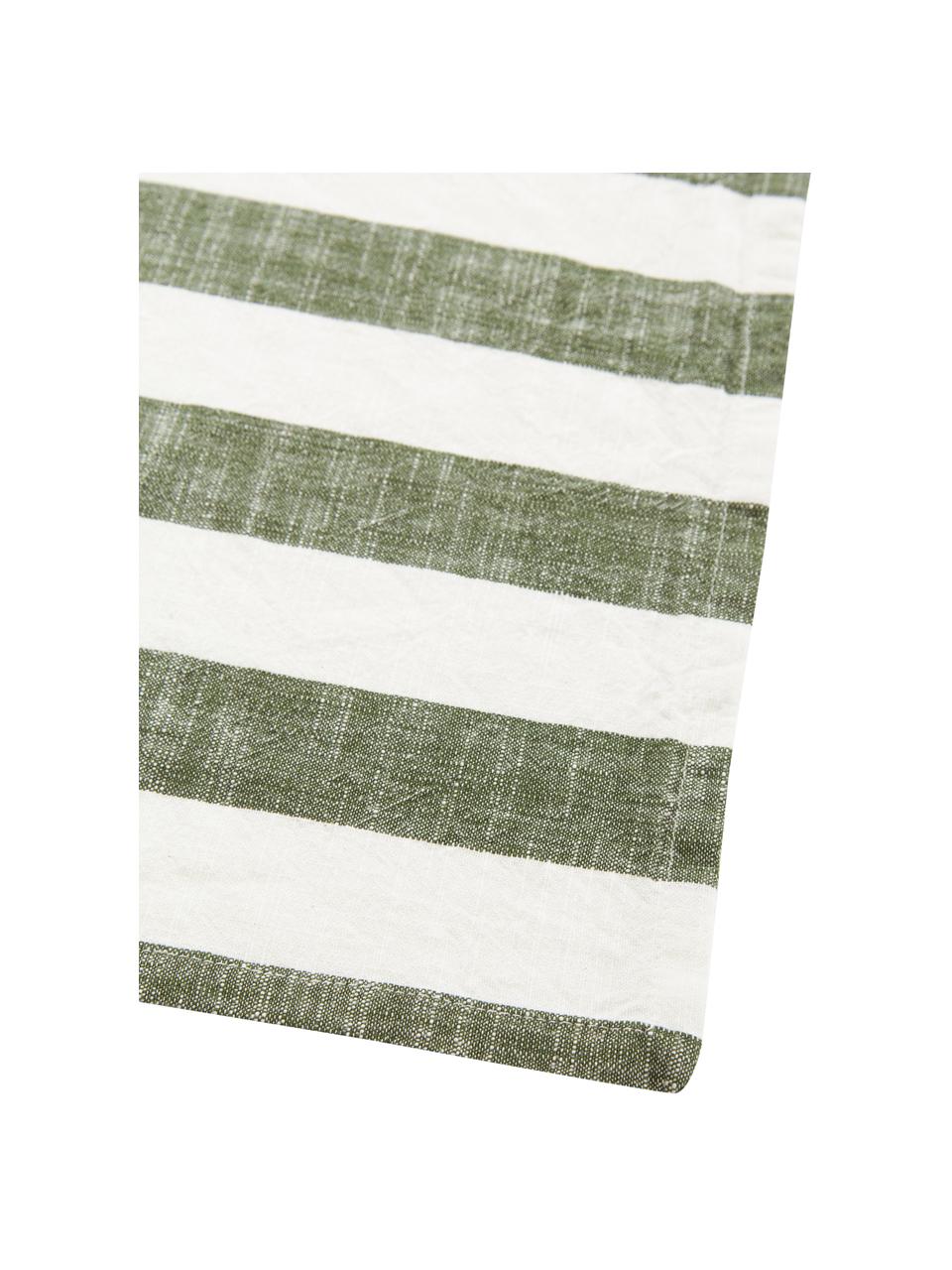 Stoff-Servietten Strip aus Baumwolle, 2 Stück, 100 % Baumwolle, Olivgrün, Weiss, gestreift, B 45 x L 45 cm