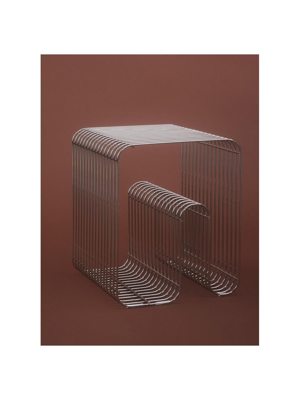 Stolik pomocniczy z metalu Curva, Metal powlekany, Odcienie srebrnego, S 32 x W 43 cm