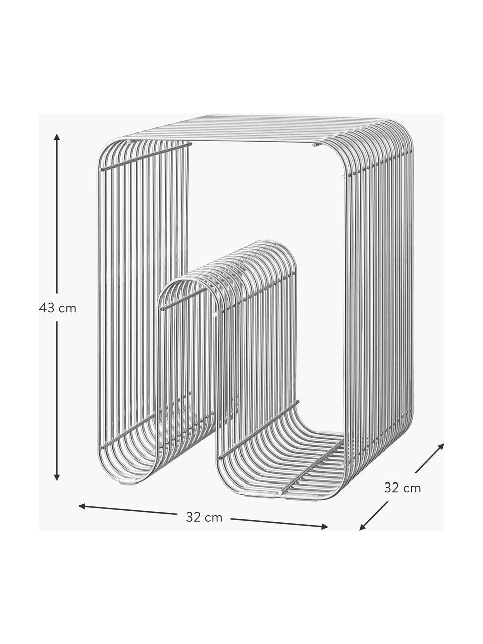 Mesa auxiliar de metal con revistero Curva, Metal recubierto, Plateado, An 32 x Al 43 cm