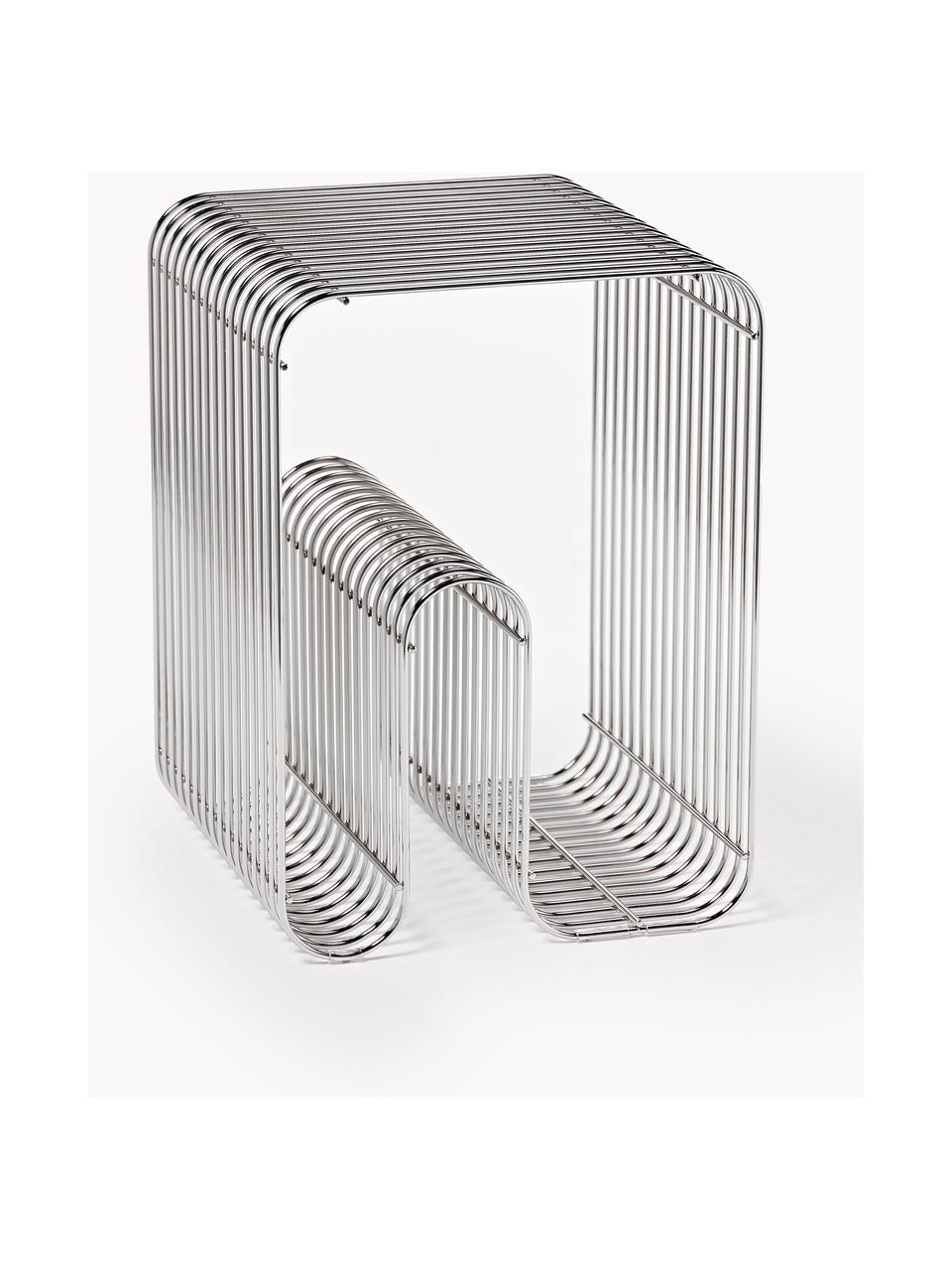 Stolik pomocniczy z metalu Curve, Metal powlekany, Odcienie srebrnego, błyszczący, S 32 x W 43 cm