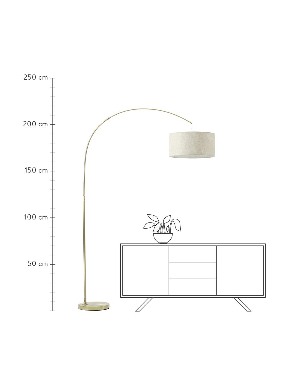 Lampa podłogowa łukowa Niels, Beżowy, odcienie mosiądzu, Ø 50 x W 218 cm