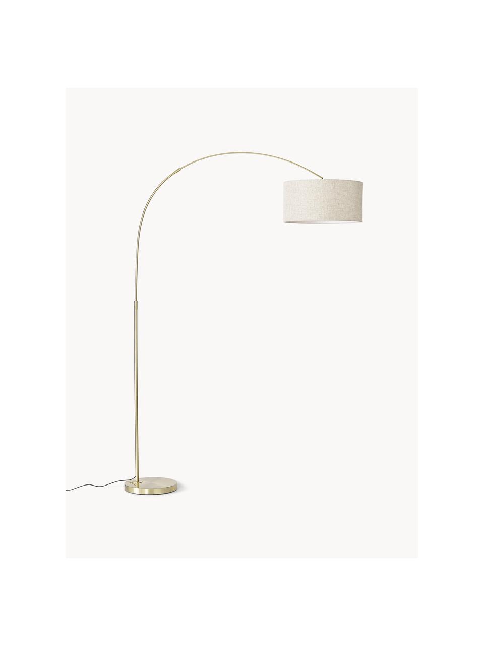 Große Bogenlampe Niels, Lampenfuß: Metall, gebürstet, Lampenschirm: Leinen, Hellbeige, Goldfarben, H 218 cm