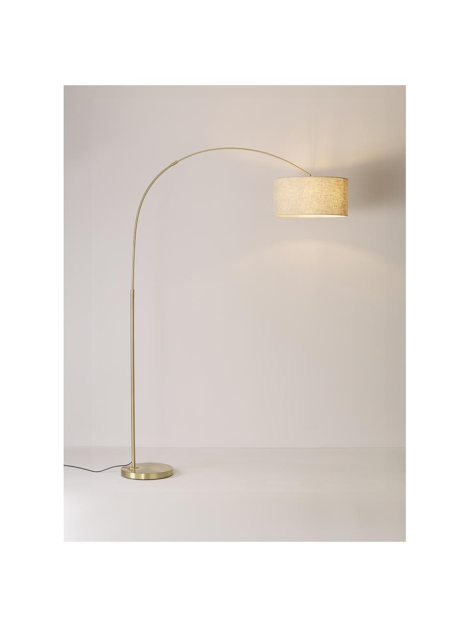 Grote booglamp Niels, Lampvoet: geborsteld metaal, Lampenkap: linnen, Lichtbeige, goudkleurig, H 218 cm