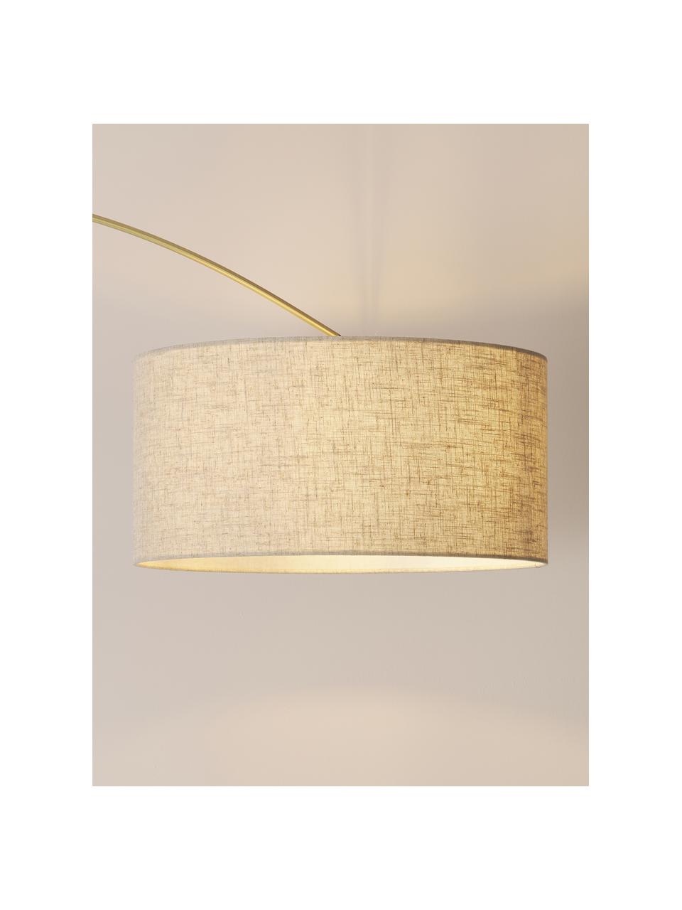 Grote booglamp Niels, Lampvoet: geborsteld metaal, Lampenkap: linnen, Lichtbeige, goudkleurig, H 218 cm