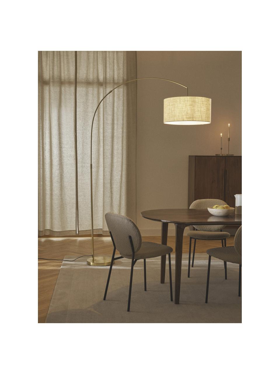 Grosse Bogenlampe Niels, Lampenschirm: Leinen, Hellbeige, Goldfarben, H 218 cm