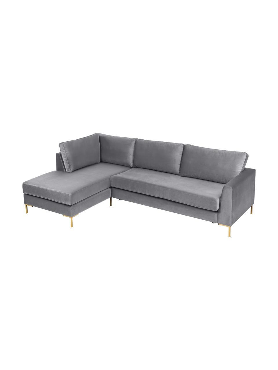 Sofá rinconera cama de terciopelo Luna, Tapizado: 100% poliéster con certif, Estructura: madera maciza de haya, ma, Patas: metal galvanizado, Terciopelo gris oscuro, An 270 x F 184 cm, chaise longue izquierda