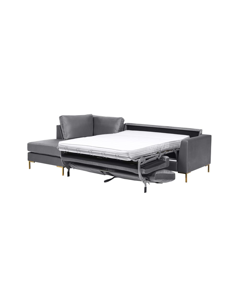 Sofá rinconera cama de terciopelo Luna, Tapizado: 100% poliéster con certif, Estructura: madera maciza de haya, ma, Patas: metal galvanizado, Terciopelo gris oscuro, An 270 x F 184 cm, chaise longue izquierda