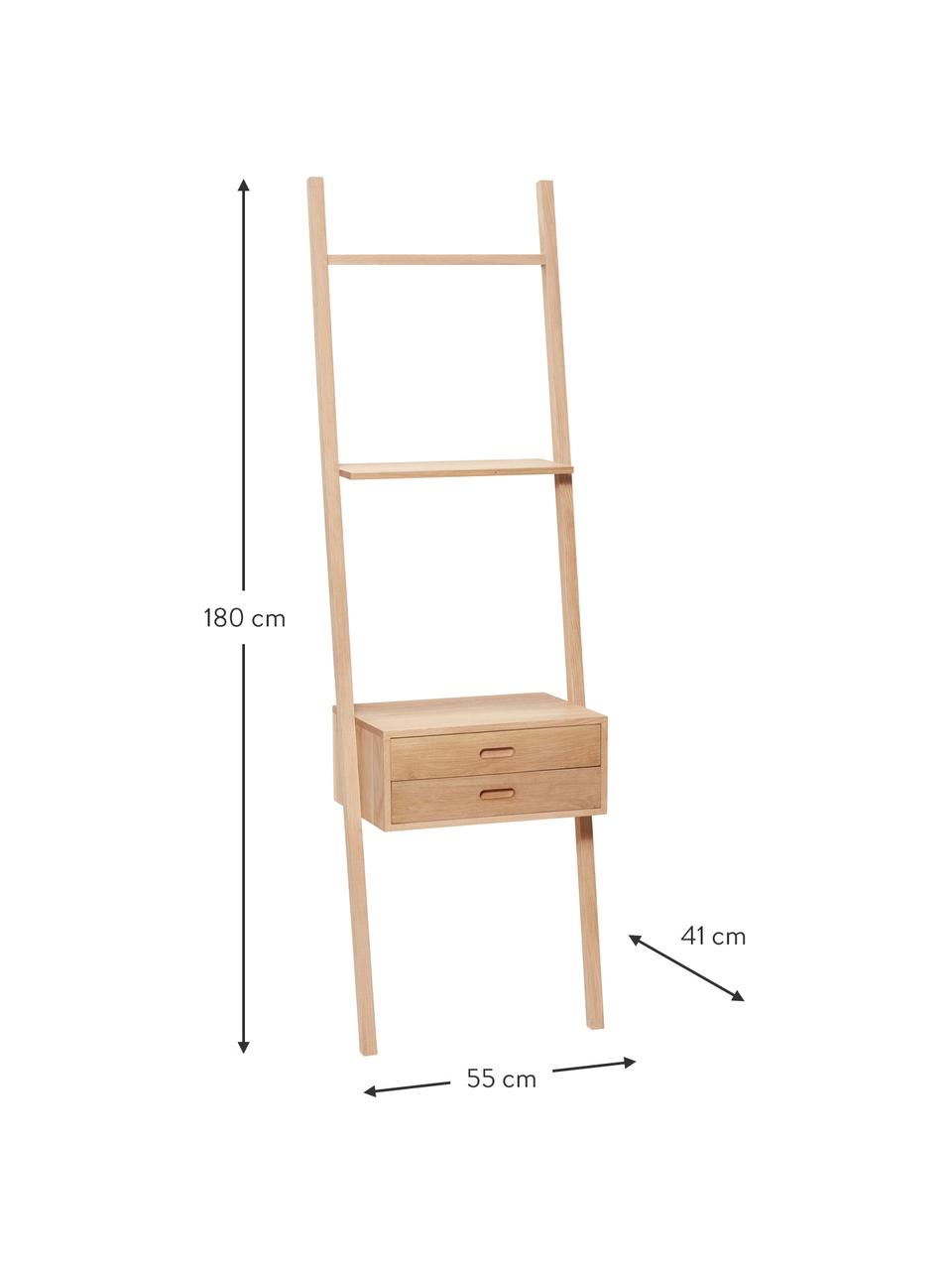 Estantería escalera de roble Lean, Madera de roble con certificado FSC, Madera de roble, An 55 x Al 180 cm