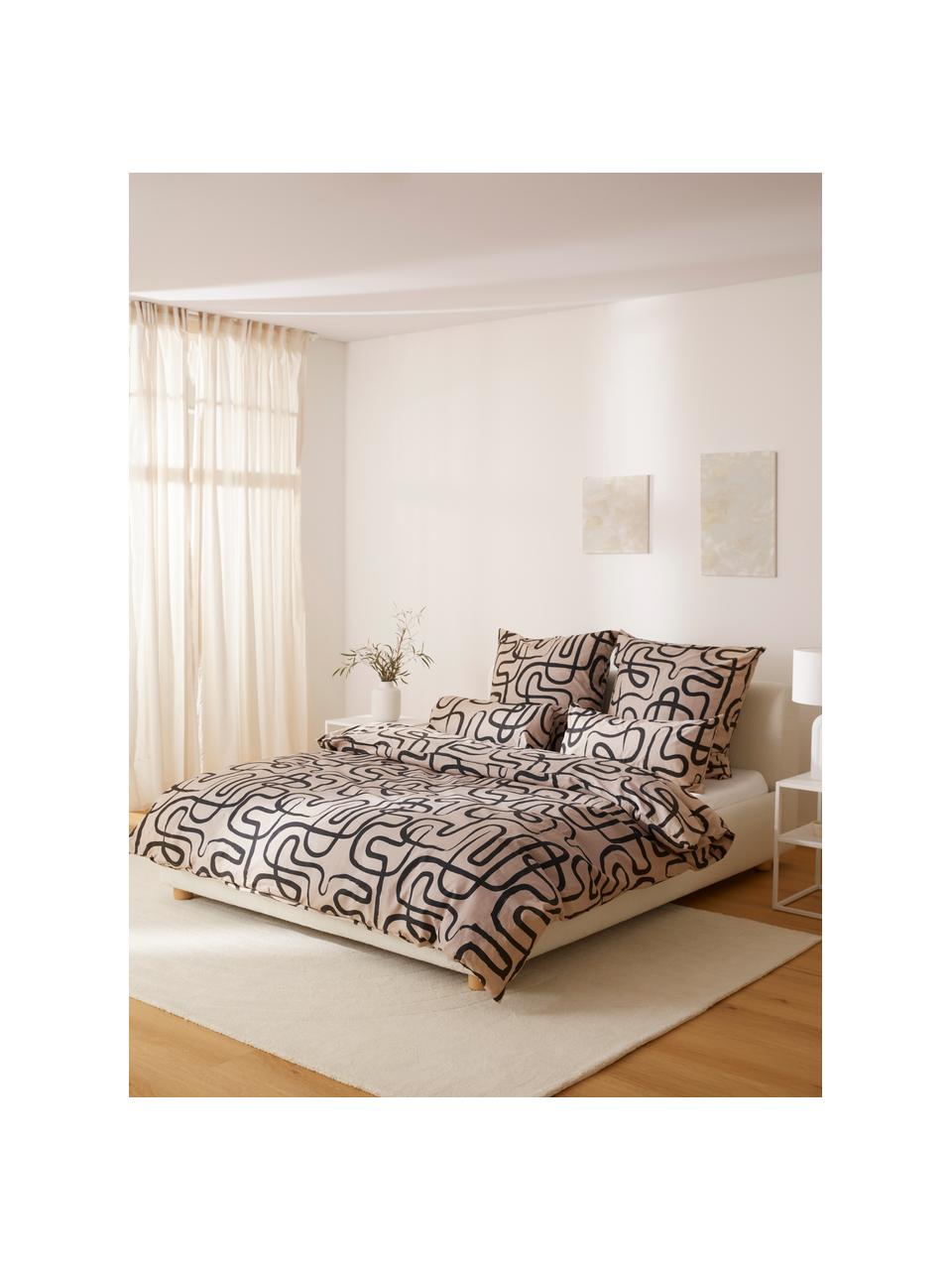 Perkálová posteľná bielizeň z organickej bavlny Malu, Sivobéžová, 200 x 200 cm + 2 vankúše 80 x 80 cm