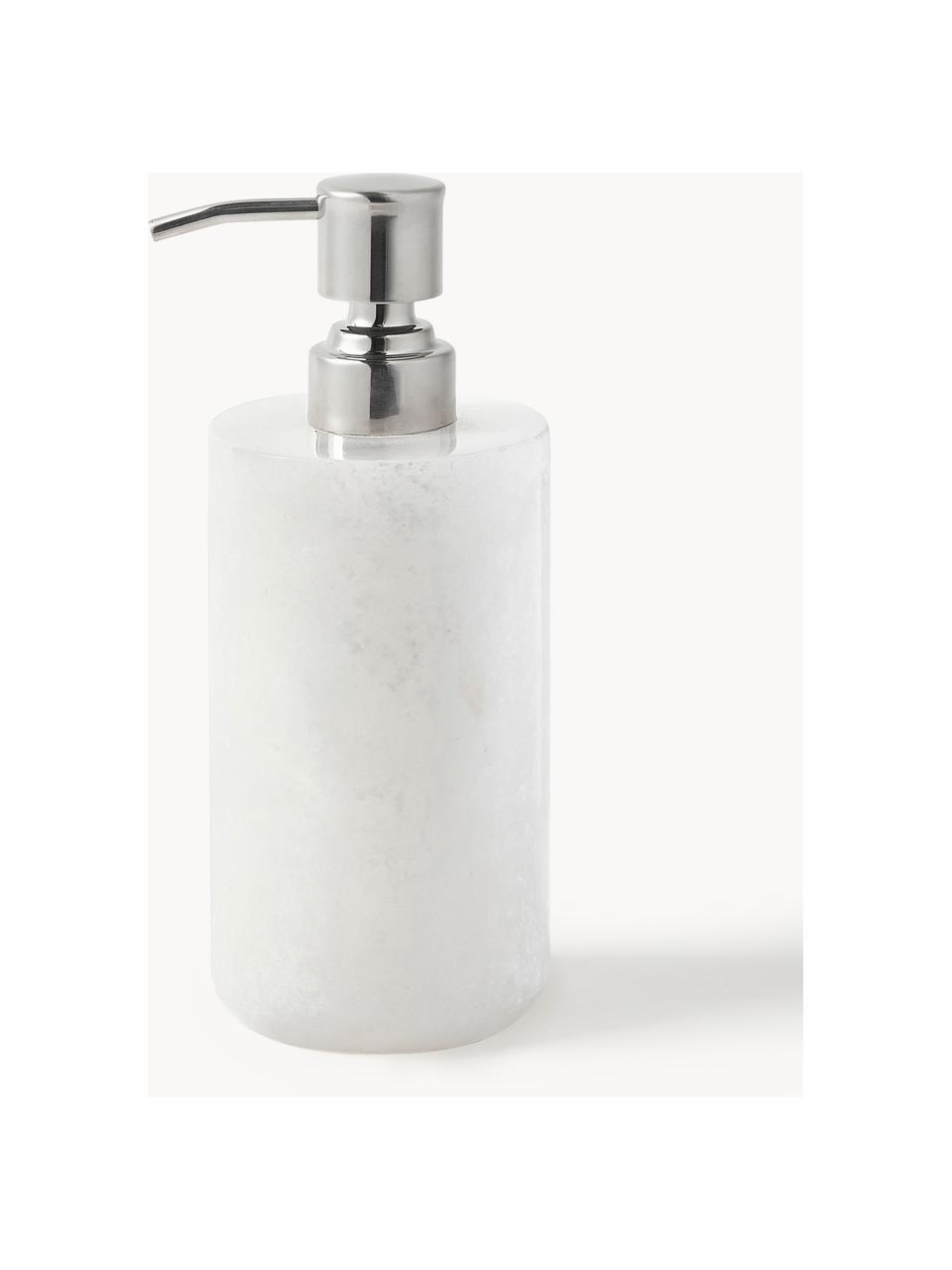 Seifenspender Valo aus Alabaster, Behälter: Alabaster, Pumpkopf: Kunststoff, Weiß, Ø 7 x H 18 cm