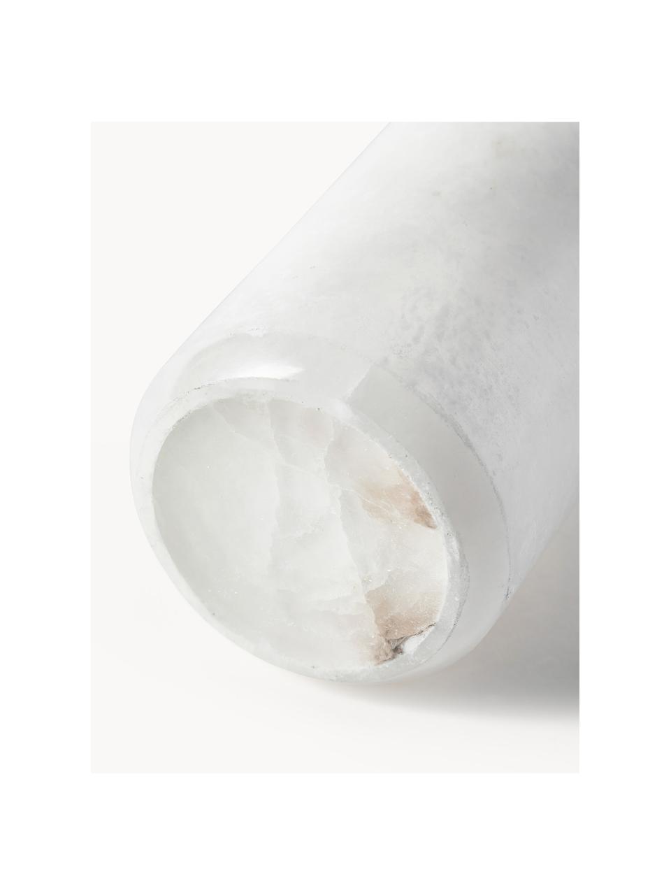 Seifenspender Valo aus Alabaster, Behälter: Alabaster, Pumpkopf: Kunststoff, Weiß, Ø 7 x H 18 cm