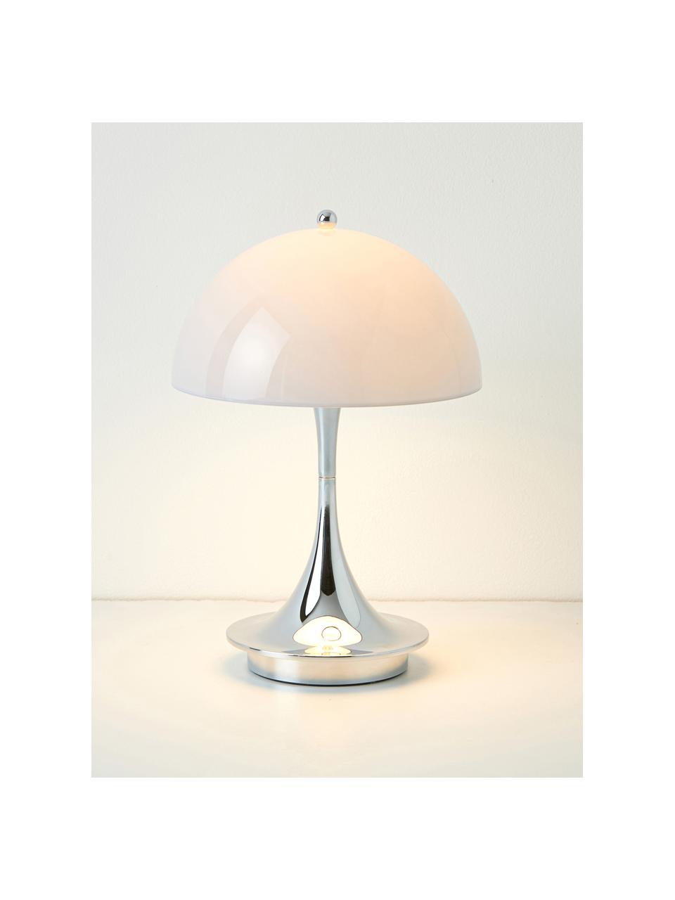 Prenosná stmievateľná stolová LED lampa Panthella, V 24 cm, Akrylové sklo svetlomodrá, odtiene striebornej, Ø 16 x V 24 cm