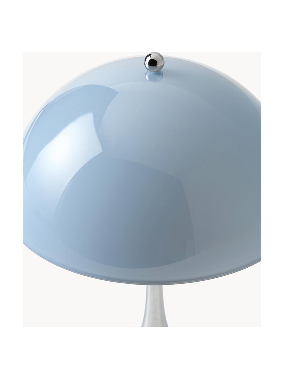 Lampada da tavolo portatile a LED con luce regolabile Panthella, alt. 24 cm, Paralume: vetro acrilico, Struttura: alluminio rivestito, Vetro acrilico azzurro, argentato, Ø 16 x Alt. 24 cm