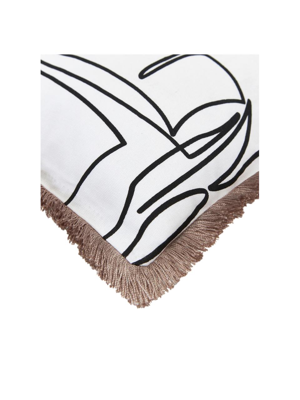 Gestreepte kussenhoes Maila met maritiem motief van biokatoen, 100% GOTS gecertificeerd biokatoen., Wit, beige, B 45 x L 45 cm