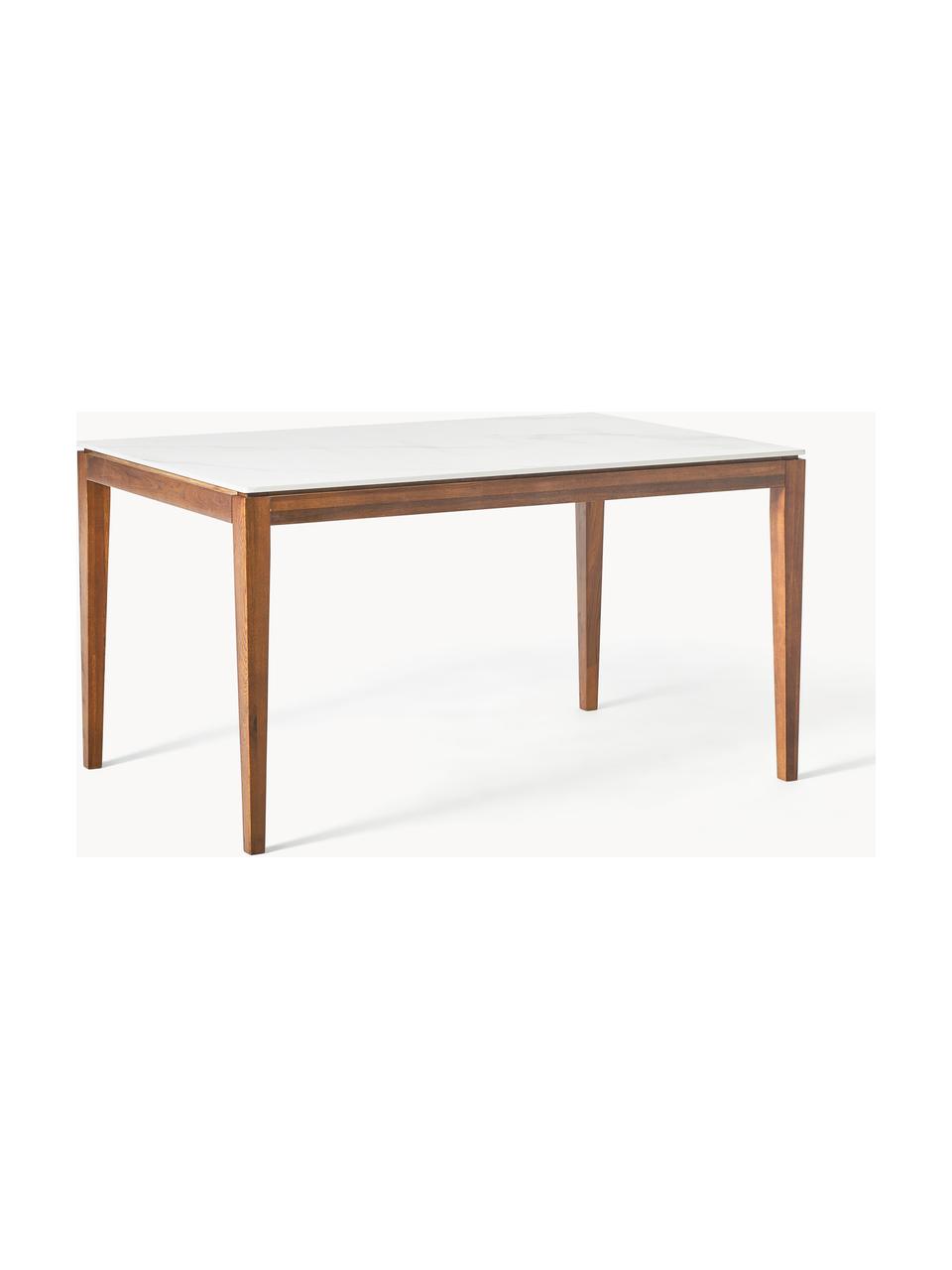 Tavolo con piano effetto marmo Jackson, varie misure, Effetto marmo bianco, legno di quercia laccato marrone, Larg. 140 x Prof. 90 cm