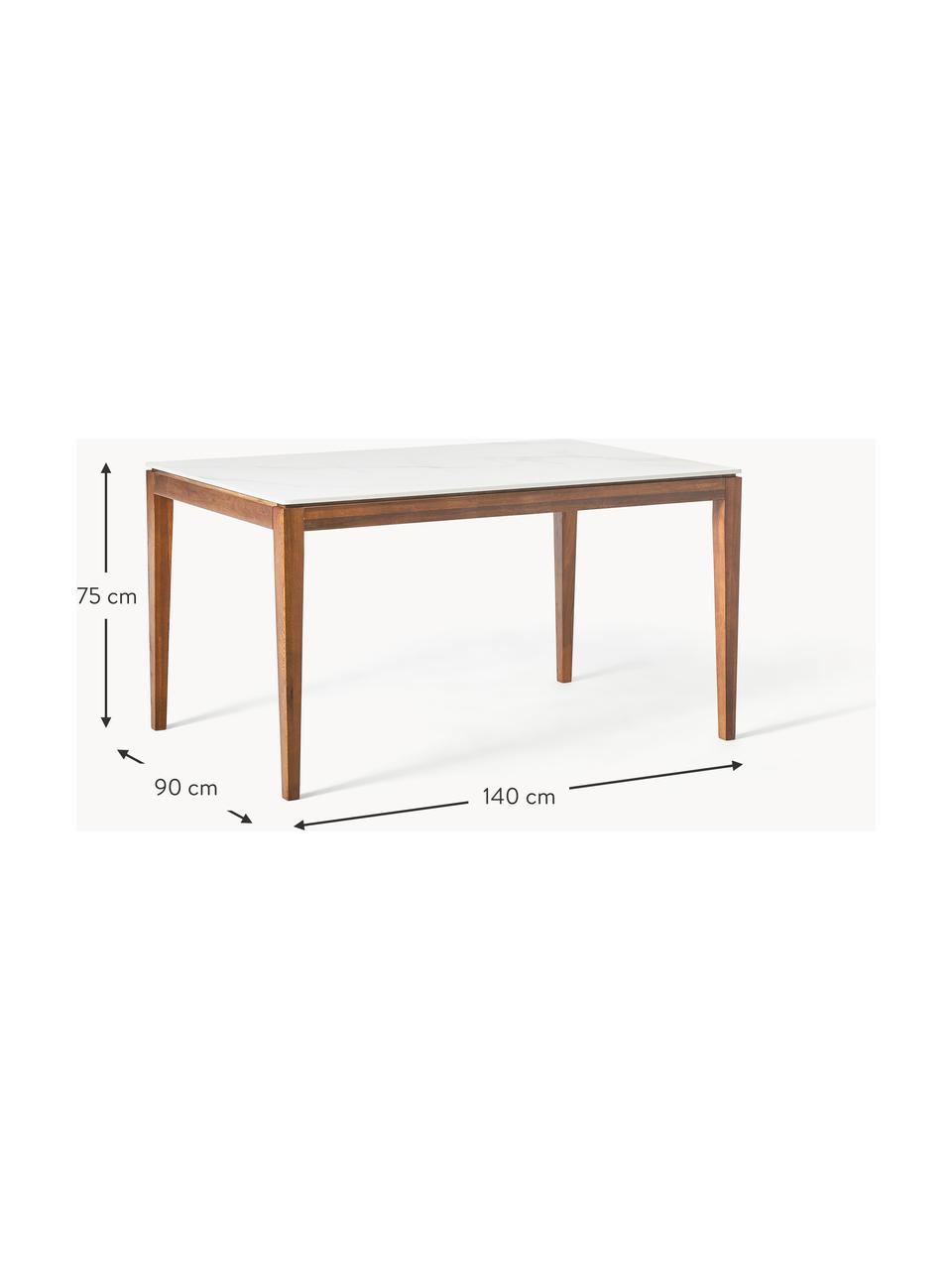 Eettafel Jackson in marmerlook, verschillende formaten, Tafelblad: keramische steen in marme, Eikenhout, bruin gelakt, B 140 x H 90 cm