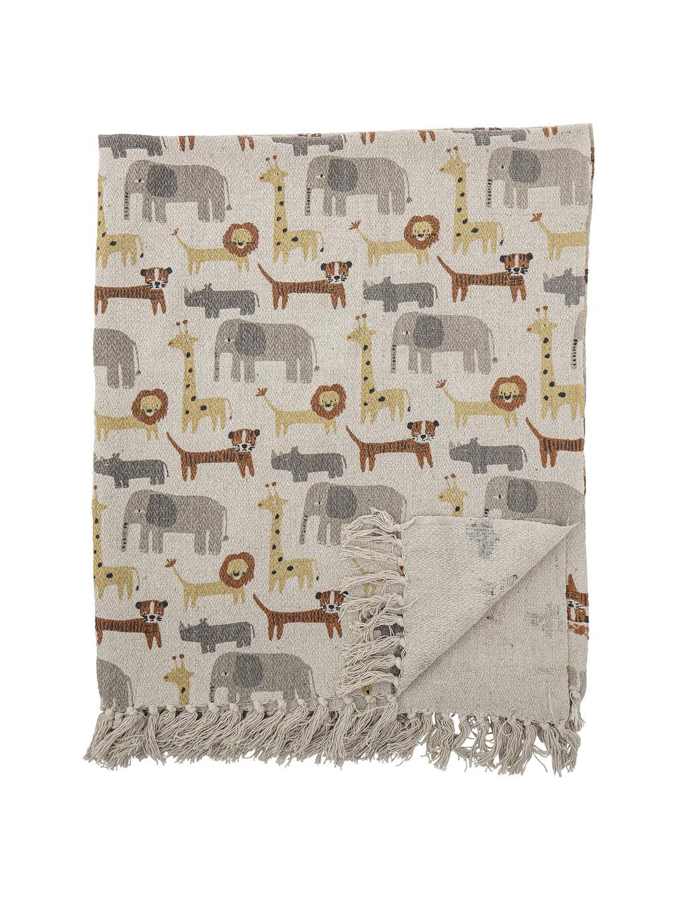 Baby-Plaid Brett mit Fransen, 52% recycelte Baumwolle, 32% Polyester, 10% Acryl, 6% Rayon, Beige, gemustert, B 80 x L 100 cm