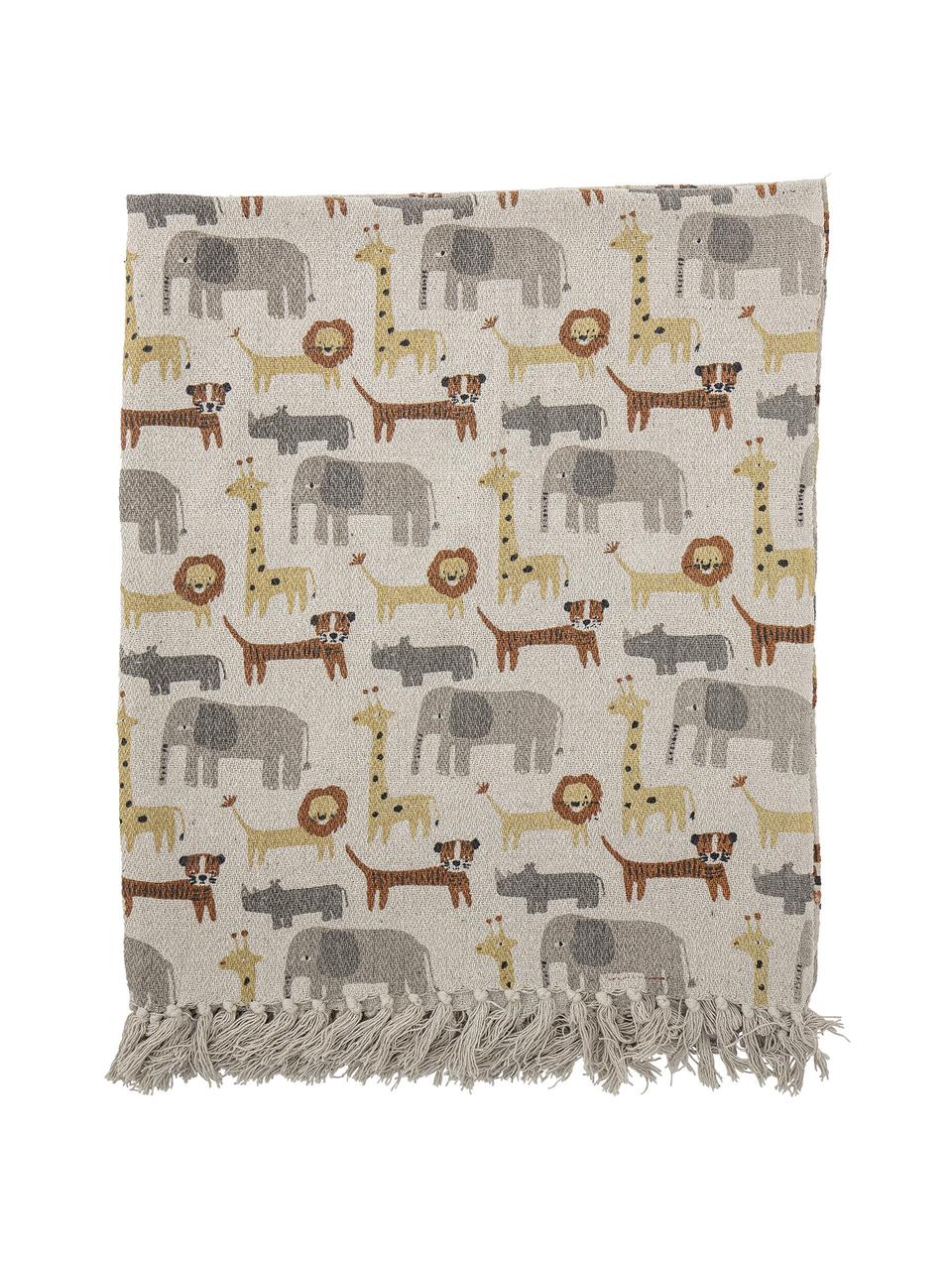 Babyplaid Brett met franjes, 52% gerecycled katoen, 32% polyester, 10% acryl, 6% rayon, Beige, met patroon, B 80 x L 100 cm