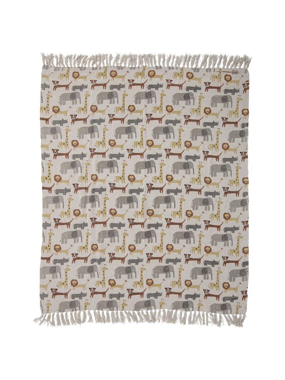 Plaid enfant Brett, 52 % coton recyclé, 32 % polyester, 10 % acrylique, 6 % rayonne, Beige, imprimé, larg. 80 x long. 100 cm