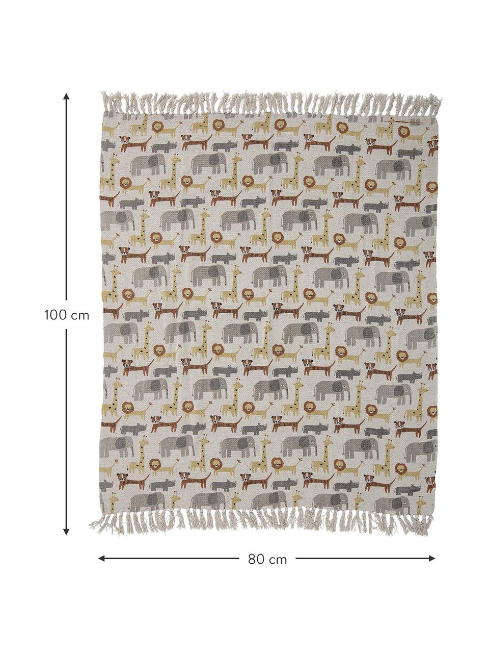 Baby-Plaid Brett mit Fransen, 52% recycelte Baumwolle, 32% Polyester, 10% Acryl, 6% Rayon, Beige, gemustert, B 80 x L 100 cm