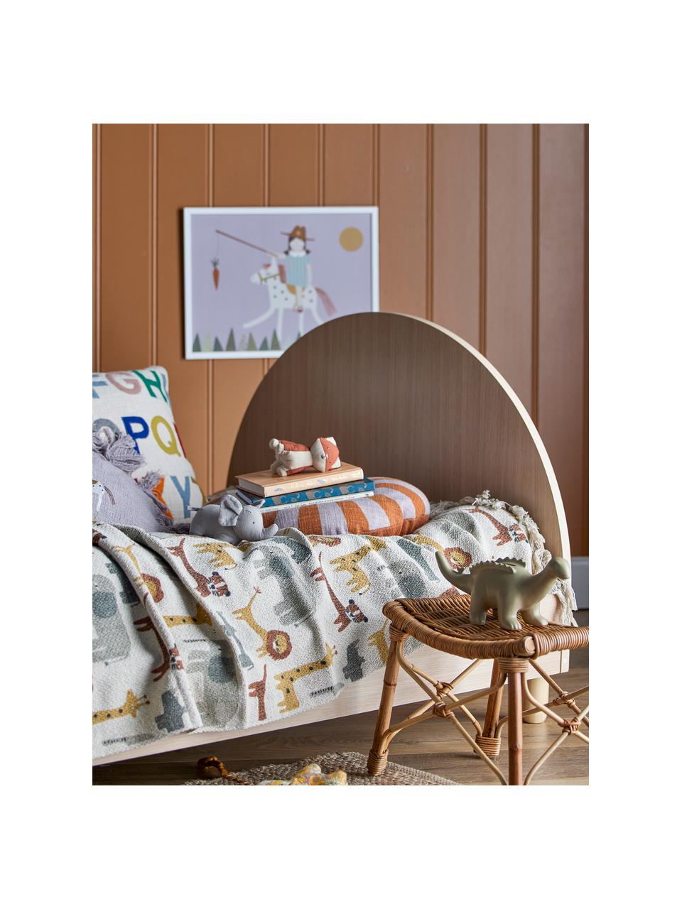 Baby-Plaid Brett mit Fransen, 52% recycelte Baumwolle, 32% Polyester, 10% Acryl, 6% Rayon, Beige, gemustert, B 80 x L 100 cm