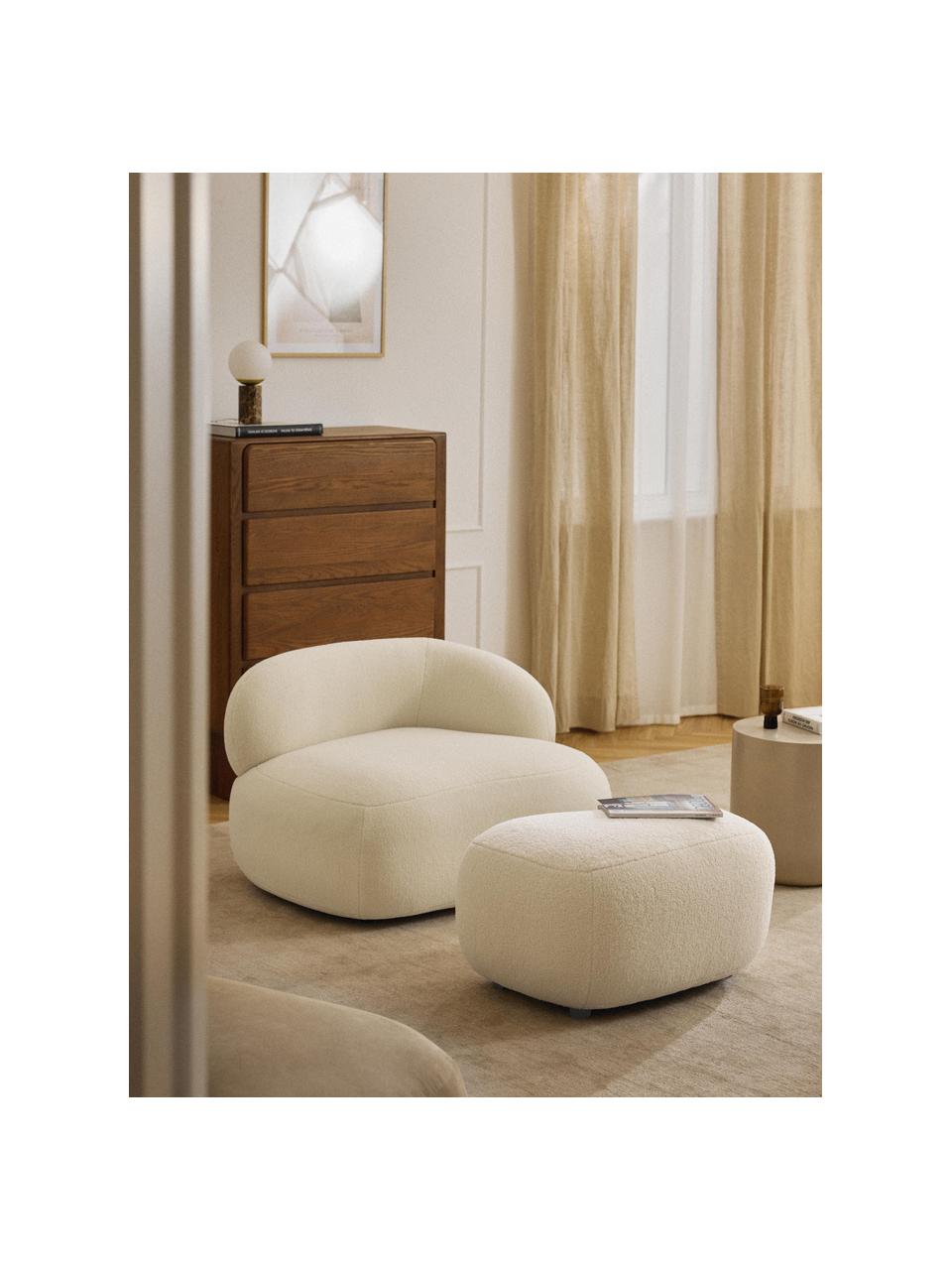 Pouf in teddy Alba, Rivestimento: 100% poliestere (orsacchi, Teddy bianco latte, Larg. 70 x Alt. 42 cm, curvatura a sinistra