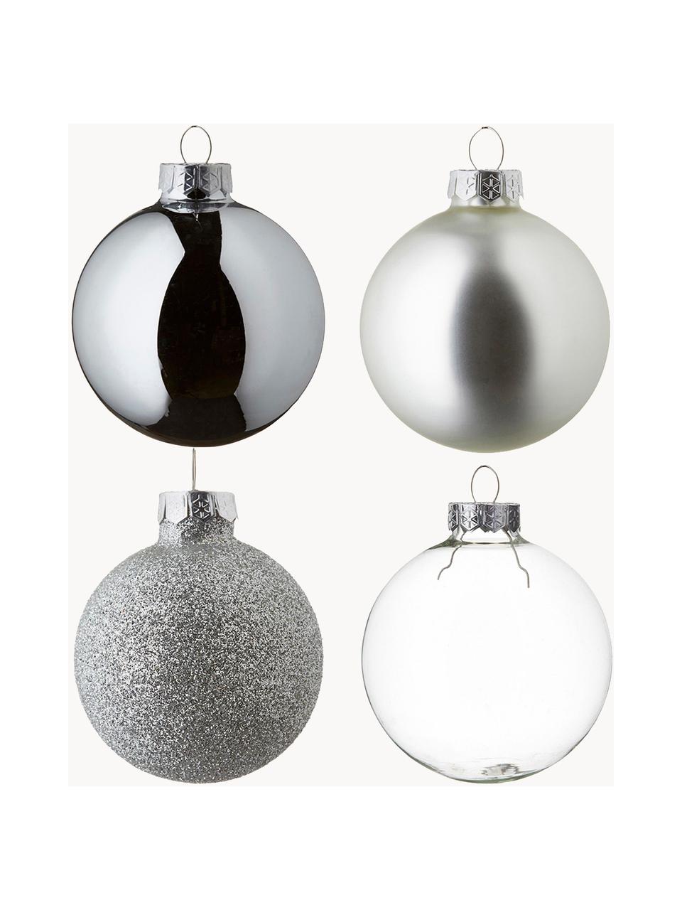 Set 42 palline di Natale Globe, Argento trasparente, Set in varie misure