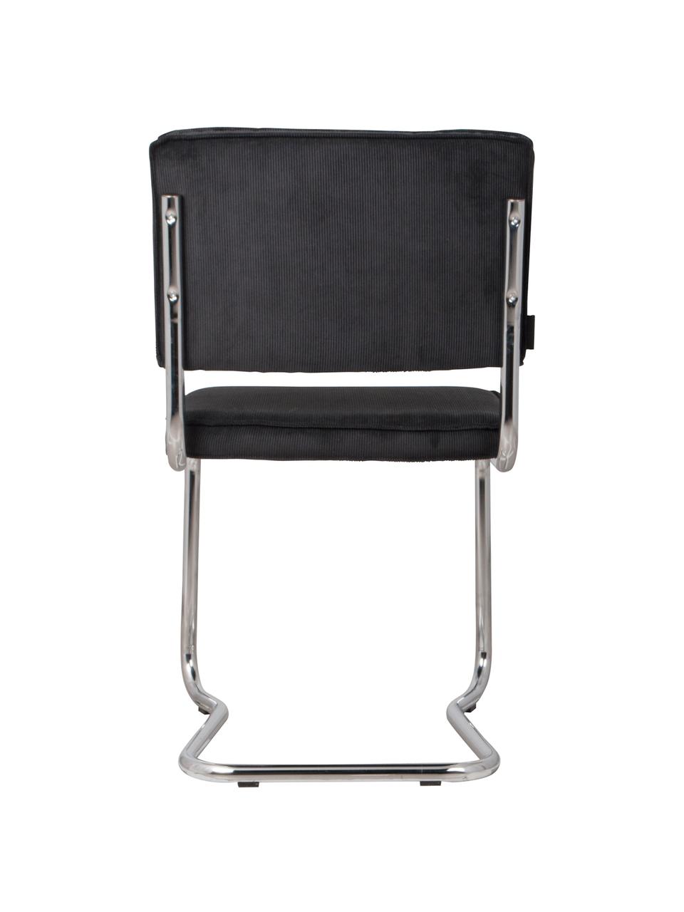 Sedia cantilever in velluto a coste Kink, Rivestimento: velluto a coste (88% nylo, Struttura: metallo, cromato, Rivestimento: nero Struttura: cromo, Larg. 48 x Alt. 48 cm
