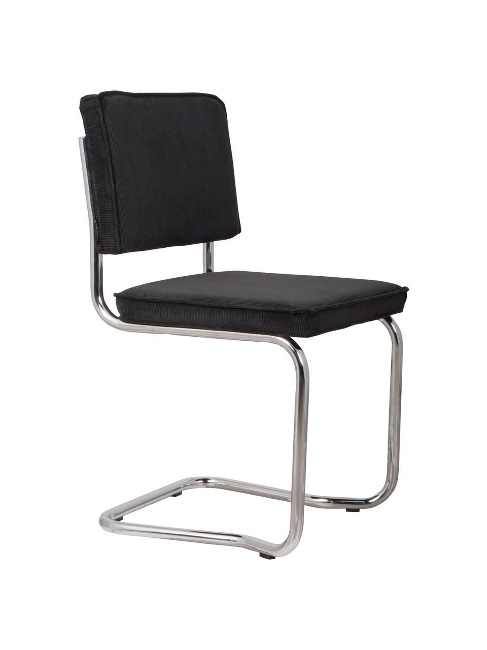 Chaise cantilever en velours côtelé Kink, Revêtement : noir Structure : chrome, larg. 48 x prof. 48 cm