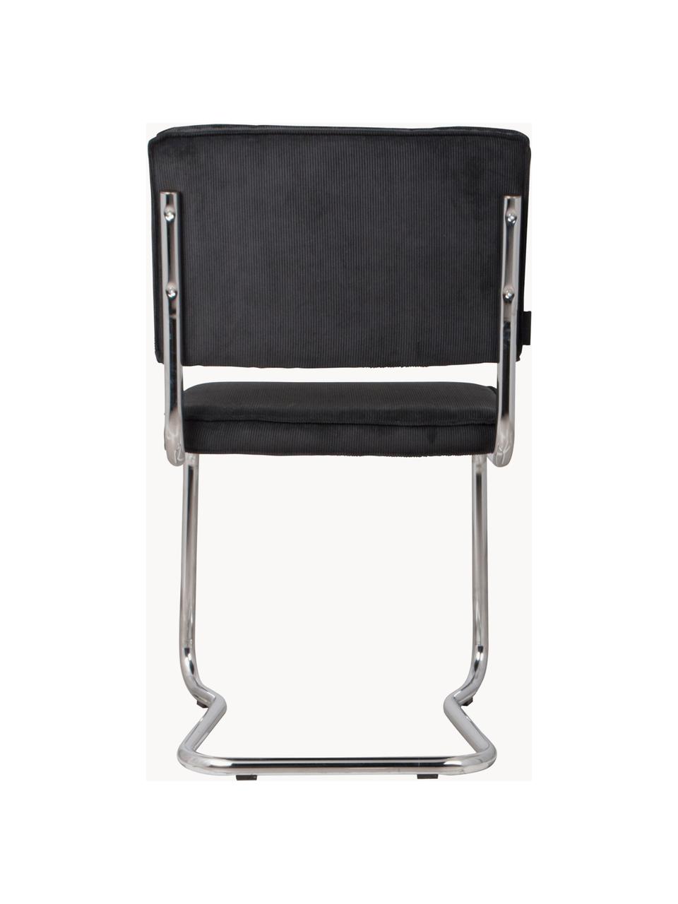 Chaise cantilever en velours côtelé Kink, Velours côtelé noir, cadre chrome, larg. 48 x prof. 48 cm
