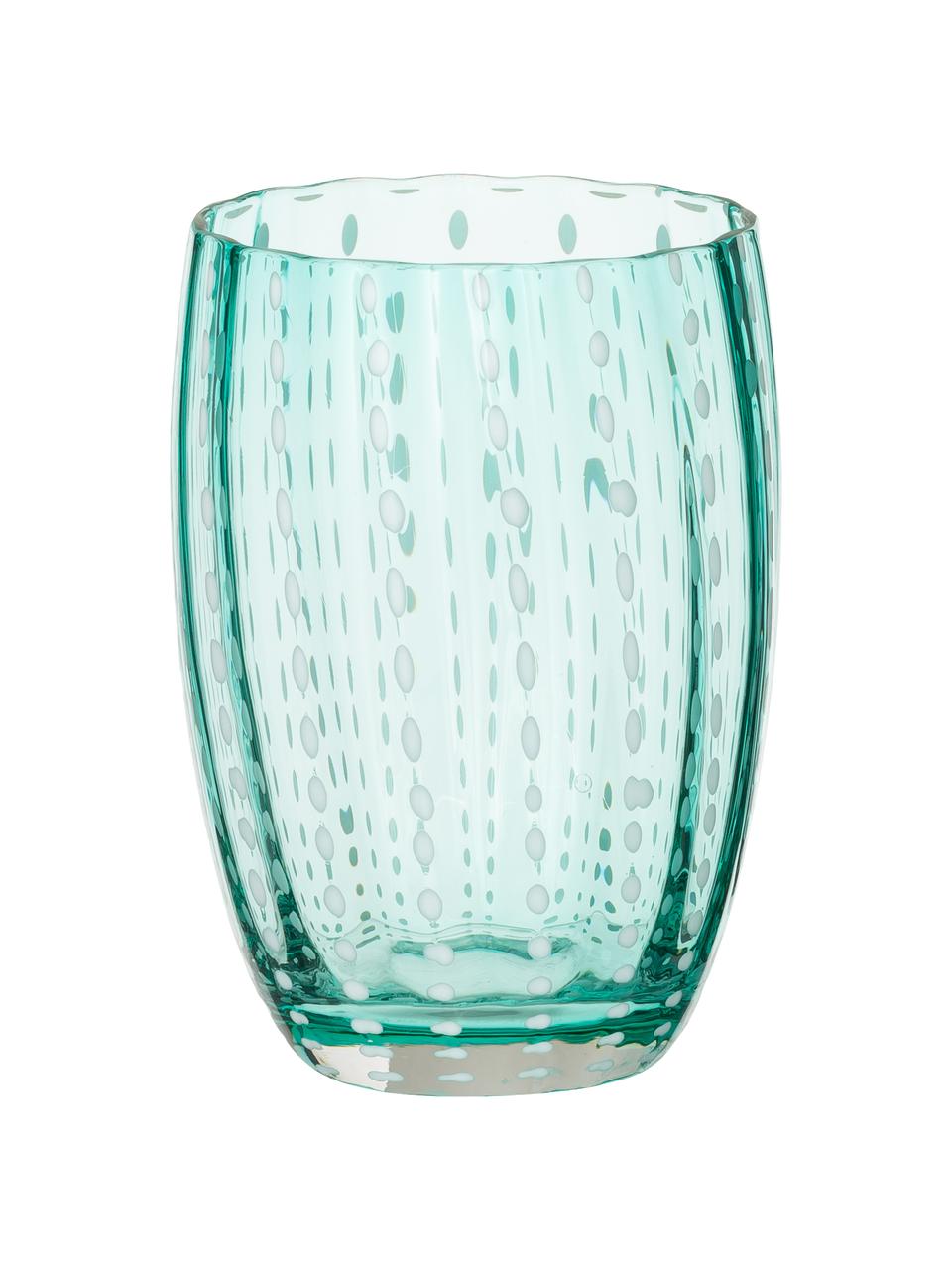 Mundgeblasene Wassergläser Perle in Bunt, 6er-Set, Glas, Transparent, Weiß, Aqua, Bernsteinfarben, Pastellviolett, Rot und Grün, Ø 7 x H 11 cm