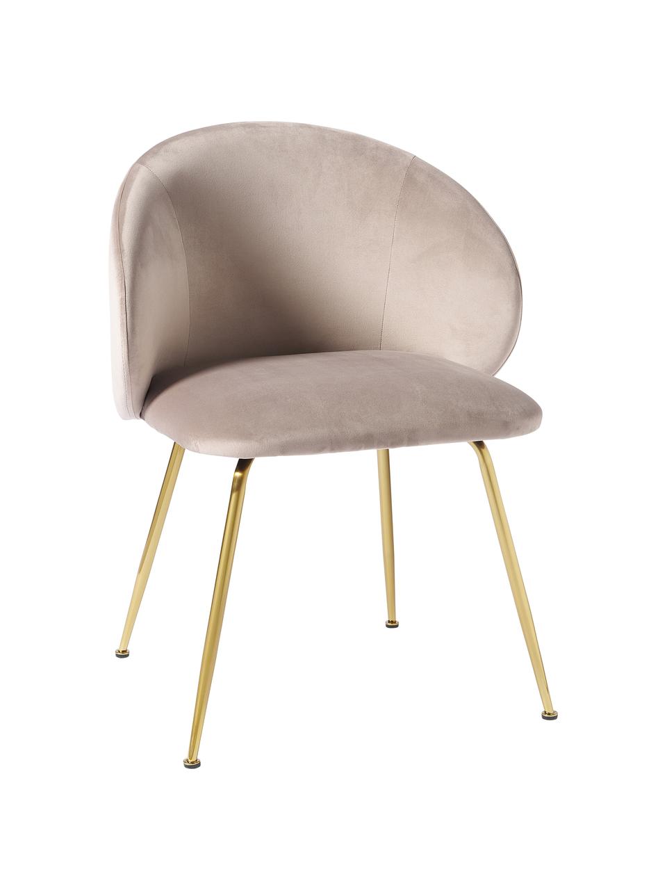 Krzesło tapicerowane z aksamitu Luisa, 2 szt., Tapicerka: aksamit (100% poliester) , Nogi: metal malowany proszkowo, Taupe aksamit, odcienie złotego, S 59 x G 58 cm